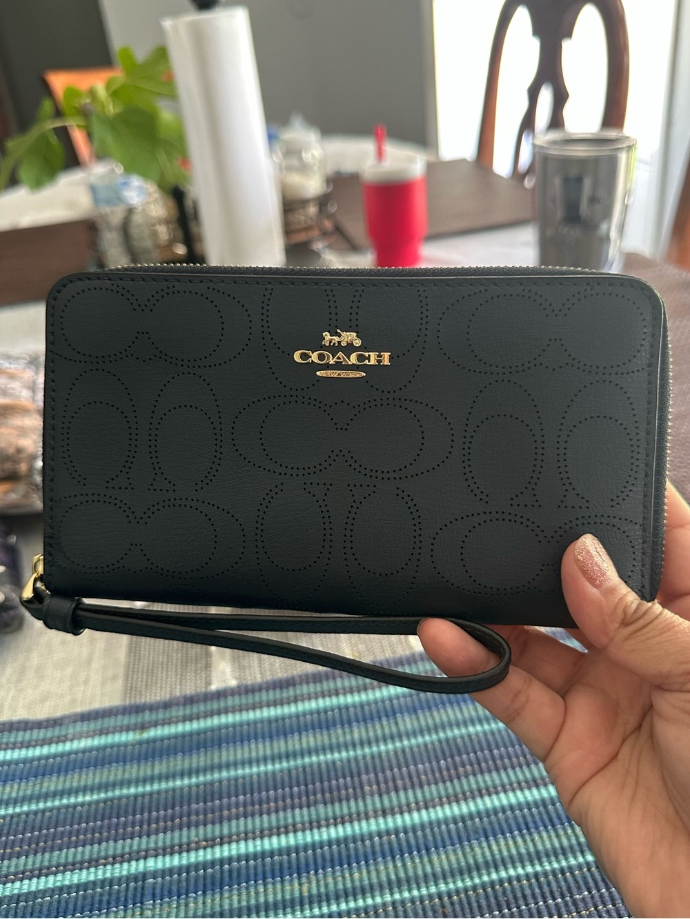 COACH  Large Phone Wallet In Perforated Signature Leather